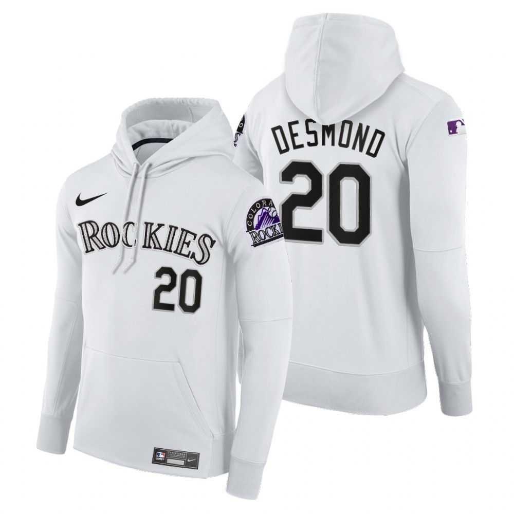 Men Colorado Rockies 20 Desmond white home hoodie 2021 MLB Nike Jerseys